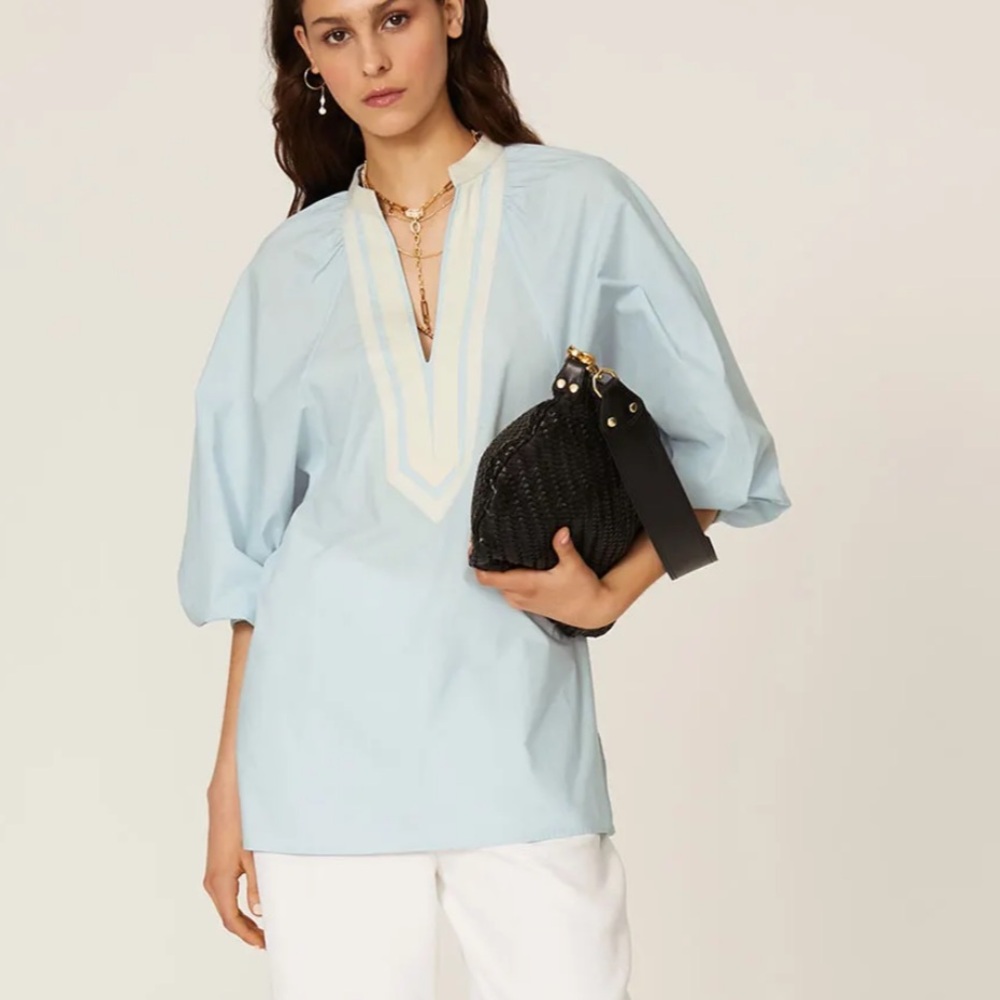 Tory Burch Light Blue V-Neck Top